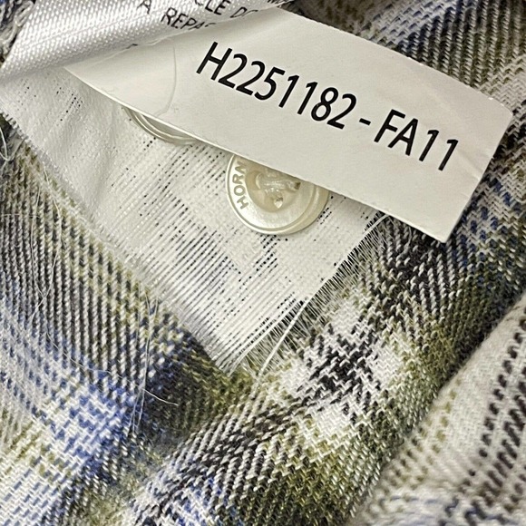 Horny Toad Tan Gray White Plaid Gathered Back Flannel Shirt Size S - Picture 9 of 9